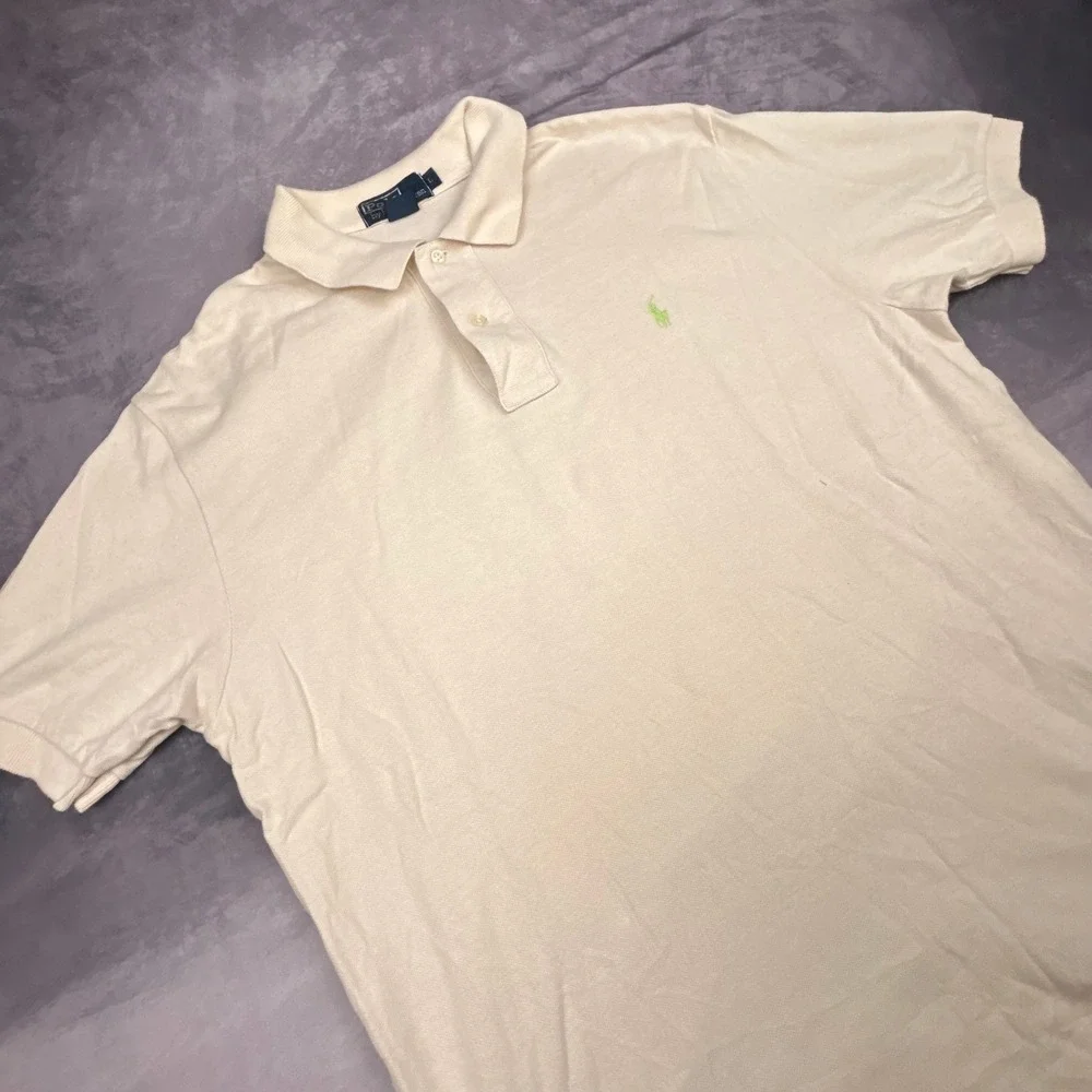 Vintage‎ Polo Ralph Lauren Cream Polo Shirt Lime Green Pony Y2K Mens Large